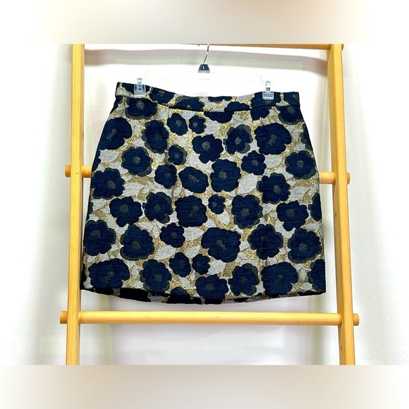 SAM EDELMAN Navy and gold floral jacquard mini skirt size 10. - Picture 2 of 11